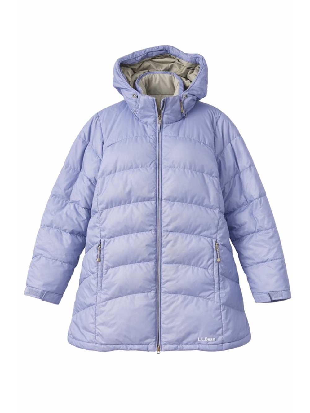 LL Bean Periwinkle Blue Purple Hooded Zip Up Puffer Jacket Womens 1X